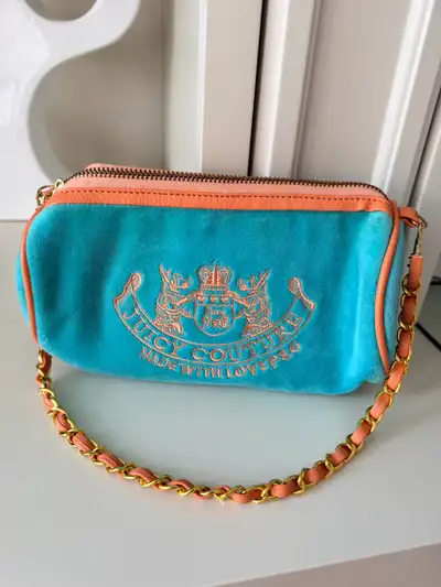 JUICY COUTURE Velour Blue Small Shoulder Bag Purse, View more