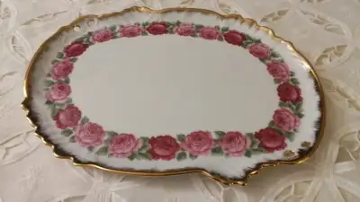 PORCELAIN VANITY, PERFUME TRAY - FUCIA ROSES -  11 INCHES, View more