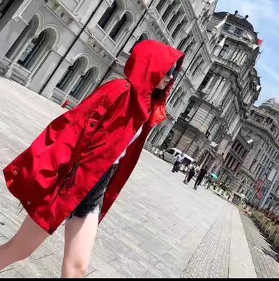 Bright Red Utility Hooded Jacket – Adjustable Waist – Size S, View more
