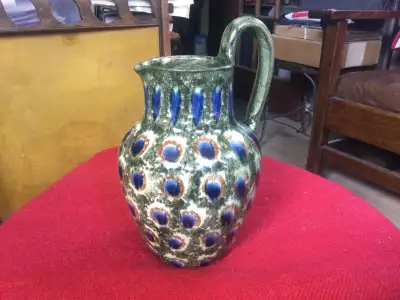Arts & Crafts Peacock Pitcher by Festersen, 1912, View more