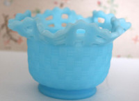 Fenton Glass Blue basket weave bowl