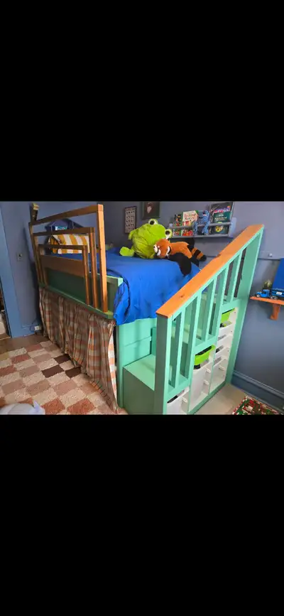 Ikea loft bed/bunk bed with trofast storage stairs (twin size), View more