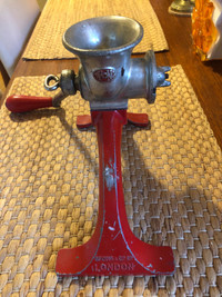 MCM Spong Red Cast Iron Food Grinder With Wood Handle England