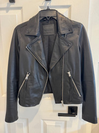 NEW AllSaints - Dalby Slim Fit Leather Biker Jacket (size US 4)