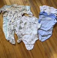 2 pyjamas et 6 grenouillères (6-9 mois)