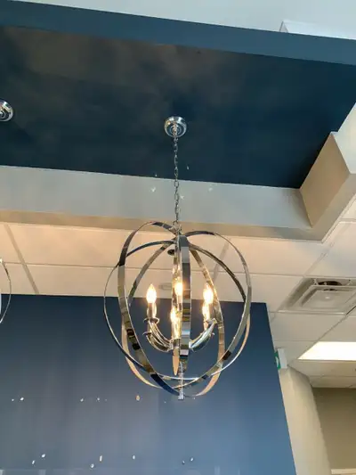 Pair of Matching 6-Bulb Polished Chrome Orb Pendants – LIKE NEW!, View more