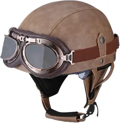 Vintage Style Leather Motorcycle Half Helmets with Goggles (New), View more