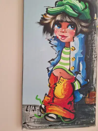 Vintage _  Peinture sur toile "Big Eyes", View more