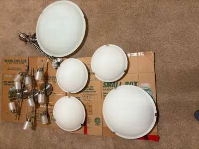 1Chandelier-20” 3 Ceiling Fixtures -12” 1 Ceiling Fixtures-16 3 Track Lights-21” Selling all togethe...