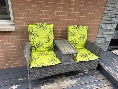 Outdoor Wicker Patio Loveseat with Built-In Table – $150, View more