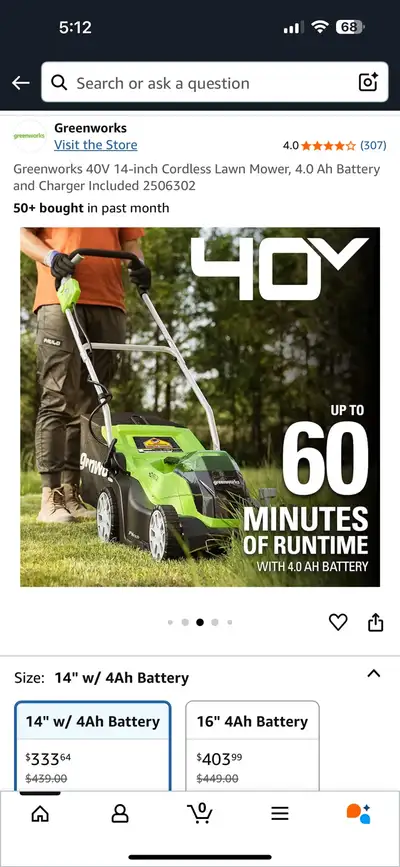 Greenworks 14-inch Cordless Lawn Mower, View more