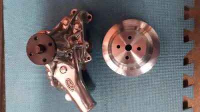 Chevrolet V6 polished aluminum water pump and aluminum pulley, price is for both