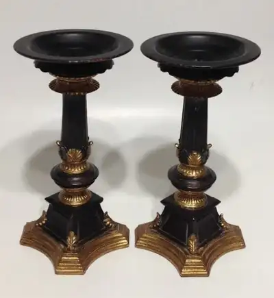 Set of 2 Metal Candle Holders ~ Brown & Gold, View more