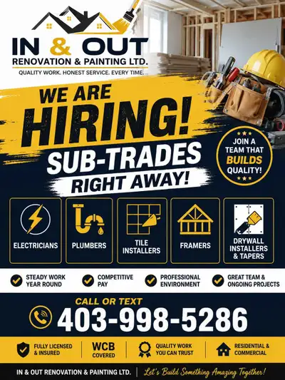 hiring. sub trades. or hourly guys , View more