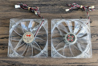 2 x Clear    White LED 140cm PC Case Fans   - Like NEW