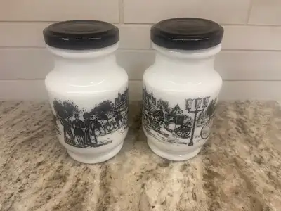 2 Black Antique Opaline jars, View more
