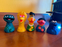 Vintage 70's Five Sesame Street Hard Plastic Finger Puppets Toys