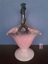 Hull Art Pottery Woodland Speckle Gloss Pink & Grey Basket W9-8