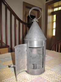 PUNCHED TIN CANDLE LANTERN - REPRO by IRVIN'S TINWARE of PA, USA