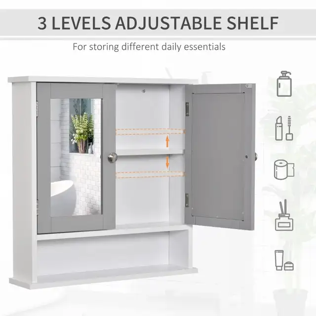 Wall-Mounted Bathroom Mirror Cabinet with Double Doors, Open She in Bookcases & Shelving Units in Markham / York Region - Image 6