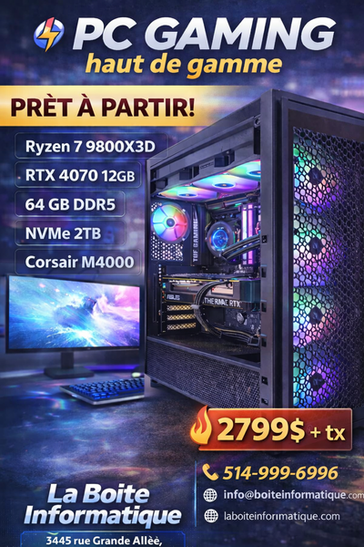 PC GAMING RYZEN 7 9800X3D RTX 4070 12GB 64GB DDR5 NVMe 2TB, View more
