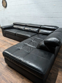 [free delivery] Black genuine leather sectional.