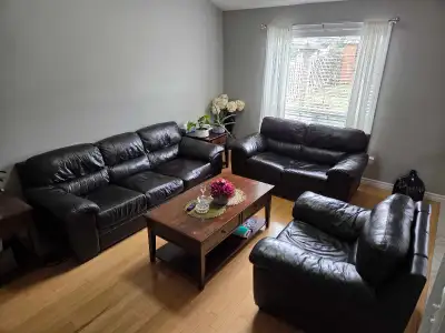 Leather Sofa Set 3 Piece Couch Loveseat Armchair, View more