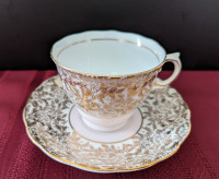 Colclough Bone China Tea Cup And Saucer Set Rose Gold Flowers Fi