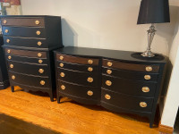 SOLD .   Two refinished fow front style dressers