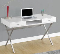48" Desk with Drawers and Open Shelf - Glossy White