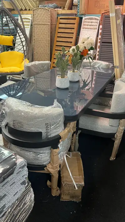 7 pc luxury aluminum dining set with glass table, View more