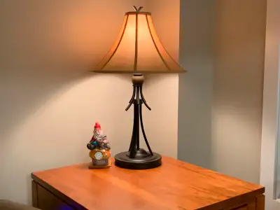 Hampton Bay Easy Street Collection Table Lamp. Imperial bronze finish with champagne silk shade. All...