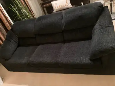 Couch, love seat, chair, ottoman. Purchased at Leon’s, soft velour material. Cushion covers are wash...