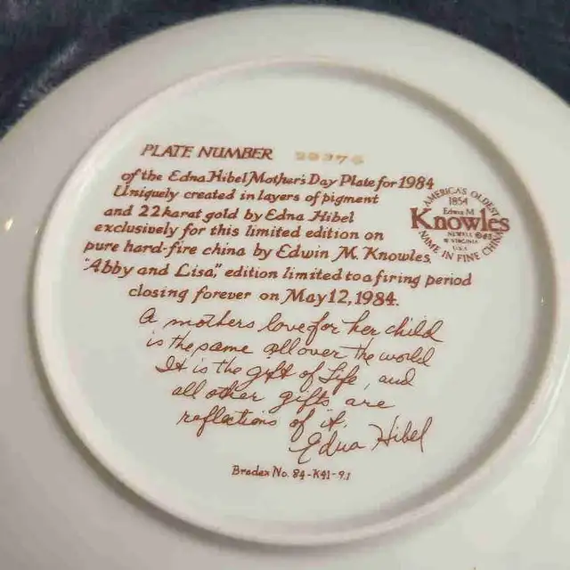 Knowles Edna Hibel Plate in Arts & Collectibles in Strathcona County - Image 3