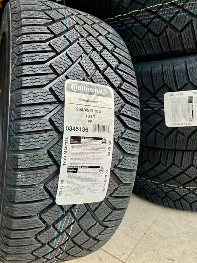 New Continental VikingContact 7 winter tires. These tires are size 255/45 R 19 XL with a 104 T load...