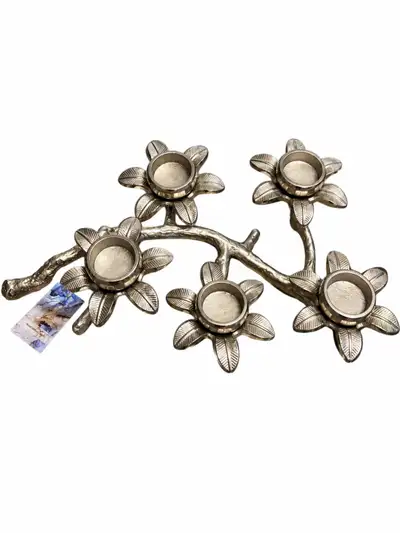 Handcrafted Silver Branch & Floral 5Light Tealight Candle Holder, View more