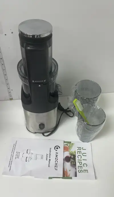 4.6" Wide Chute Cold Press Juicer, Whole Fruit Masticating, Stainless Steel, Large Auger & Dual Stra...