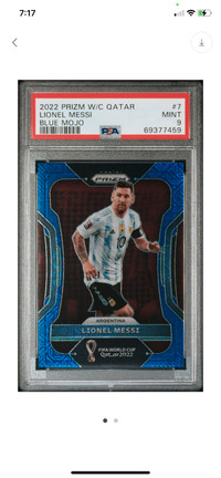 2022 Prizm World Cup Lionel Messi Blue Mojo Prizm /75 PSA 9