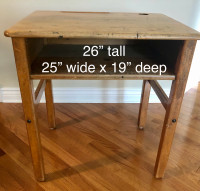 Vintage Solid Wood Elementary Schol Desk With Ink Well Hole