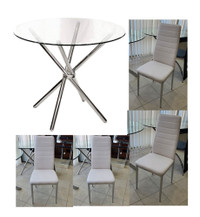Glass Dining Table Set With White PU Leather Chairs refined livi