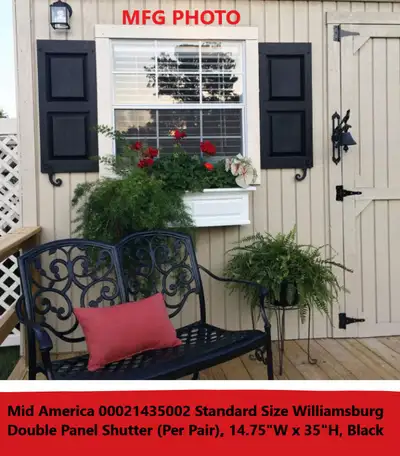 (NEW) Vinyl Double Panel Window Shutters (2) 14.75" x 35" BLACK, View more