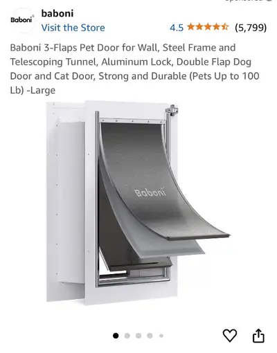 Baboni 3-Flap Pet Dog Door for Wall Steel Frame- Large- New, View more