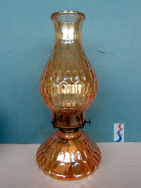 Oil Lamp Carnival Glass Iridescent Hex Optic Jeanette Co. 1950's