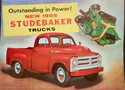 1955 Studebaker truck full colour large foldout - 8" x 10" approx before folding open . as pictured...
