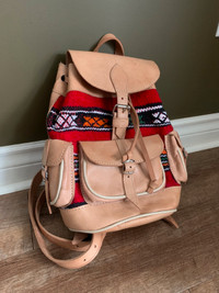 LEATHER BACKPACK, HAND CRAFTED, EXQUISITE MOROCCAN CAMEL CARPET