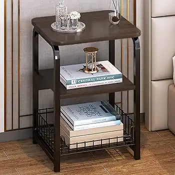 End Table,White Marble Night Stand with Metal Frame,3 Tier , View more