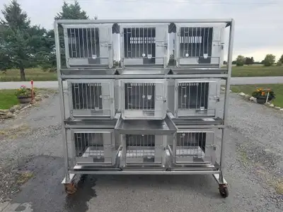 9-Unit Stainless Steel Animal Cage Bank on Rolling Rack, View more