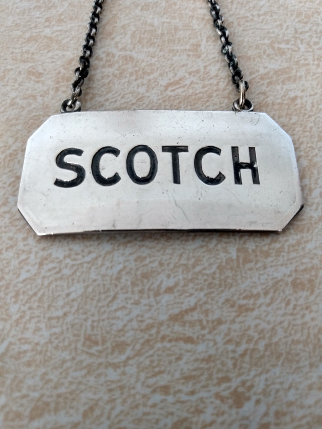 Vintage Birks Silver Plate Scotch Decanter Name Tag in Arts & Collectibles in London - Image 2