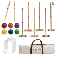 New ROPODA Six-Player Croquet Set with Wooden Mallets, Colored B