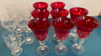 Holiday/Christmas Red Goblets and Gold Rimmed Wine Glasses